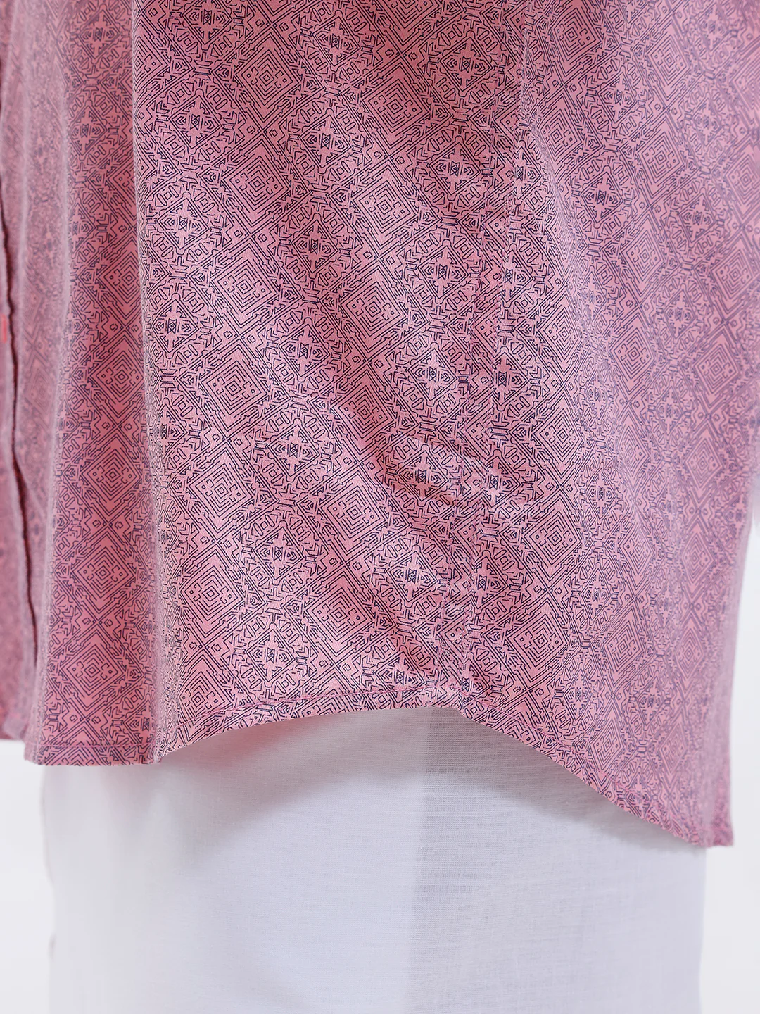 Men Soft Pink Matching Border Dhoti With Printed Shirt Set Fusion PS16 - Image 6