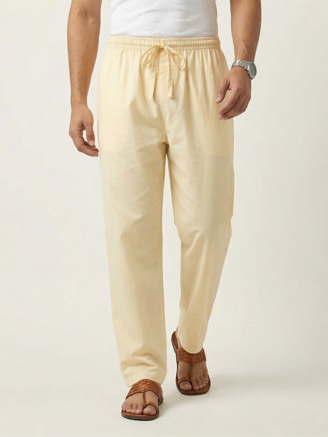 Men Stretch Cotton Creamy Sandal Kurta Pant EP3