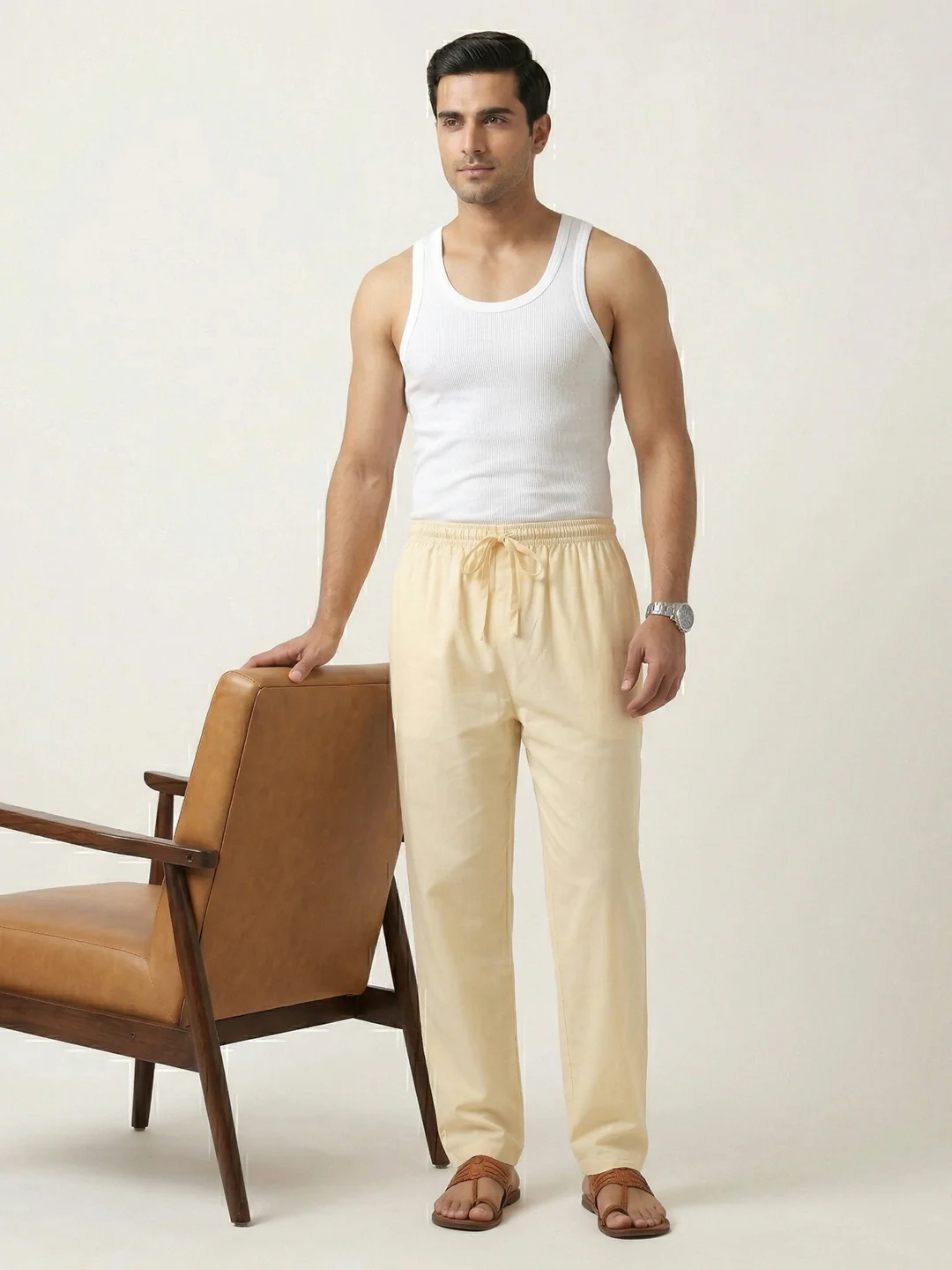 Men Stretch Cotton Creamy Sandal Kurta Pant EP3 - Image 2