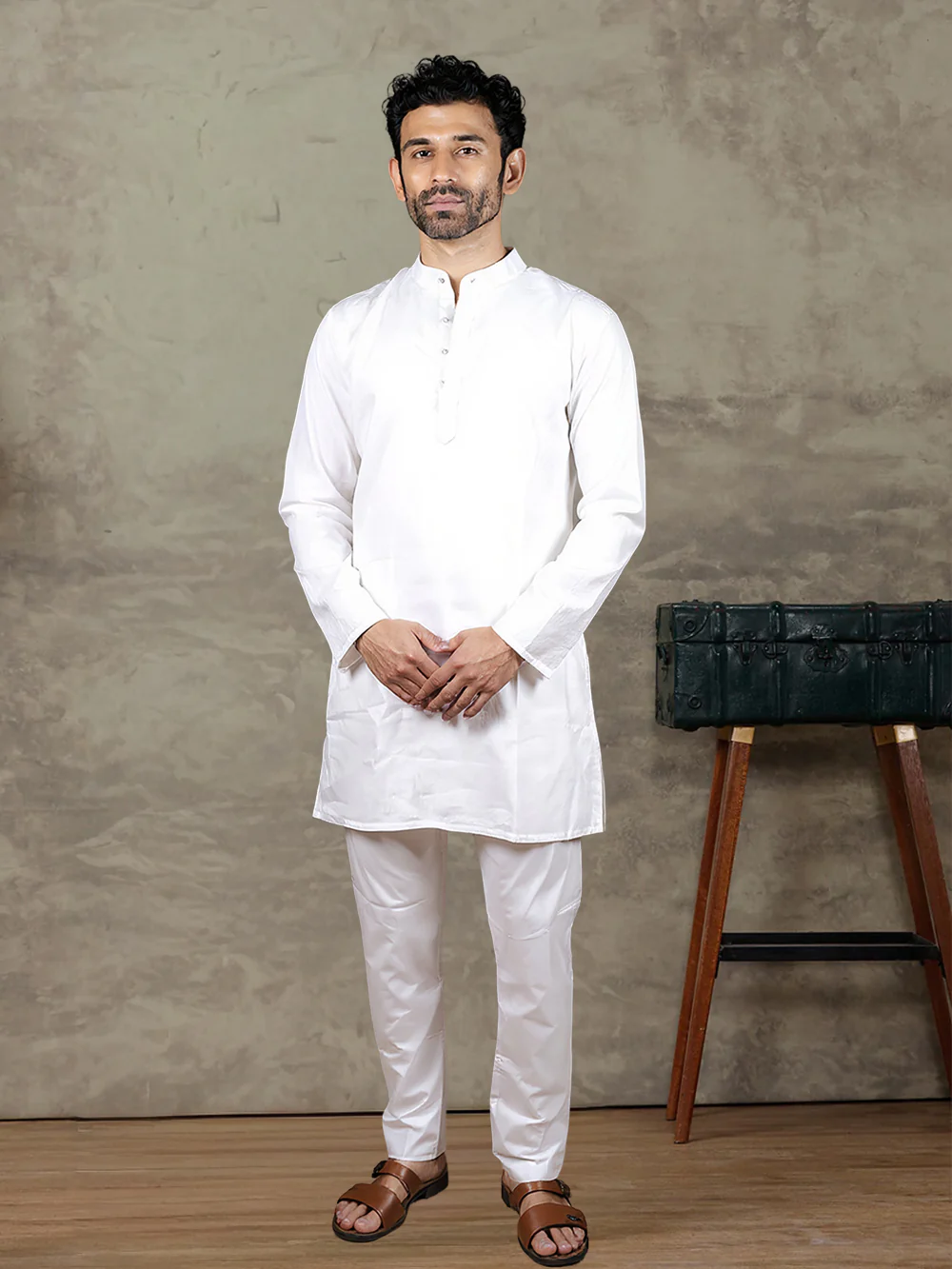Men Stretch Cotton White Kurta Pant - Image 2