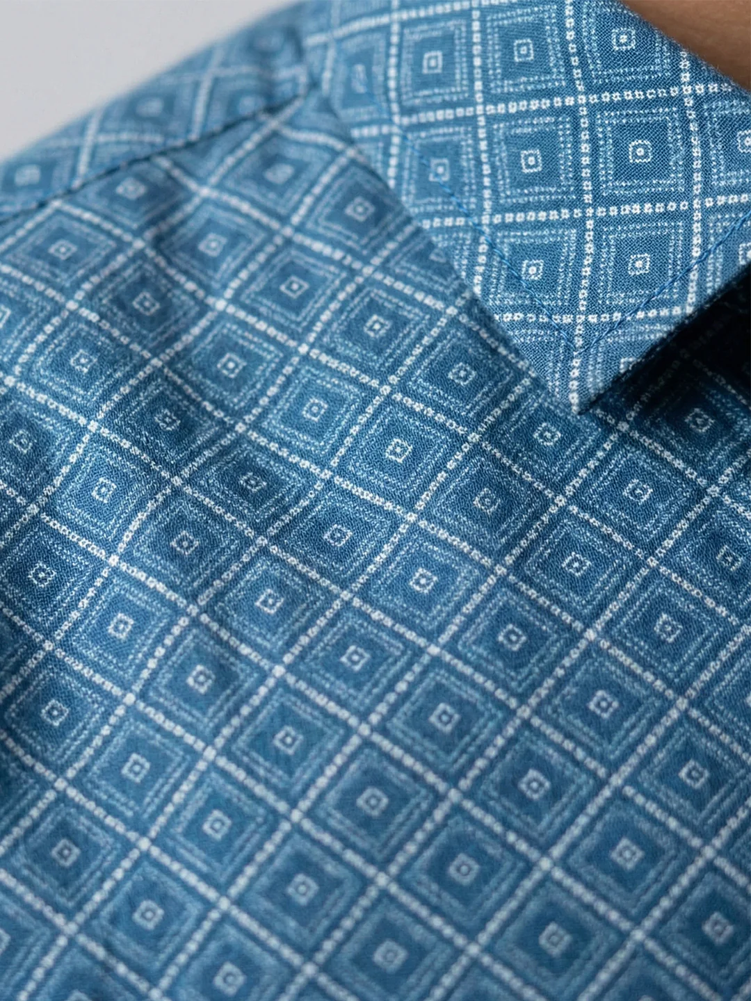 Men Teal Blue Matching Border Dhoti With Printed Shirt Set Fusion PS27 - Image 6