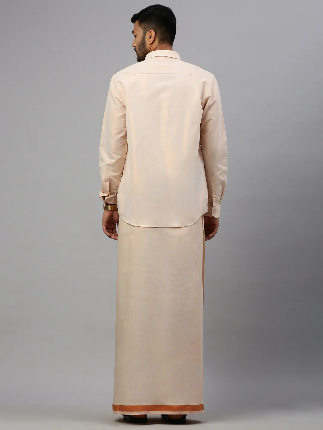 Men Tissue Copper Dhoti & Full Sleeves Shirt Set - Image 3