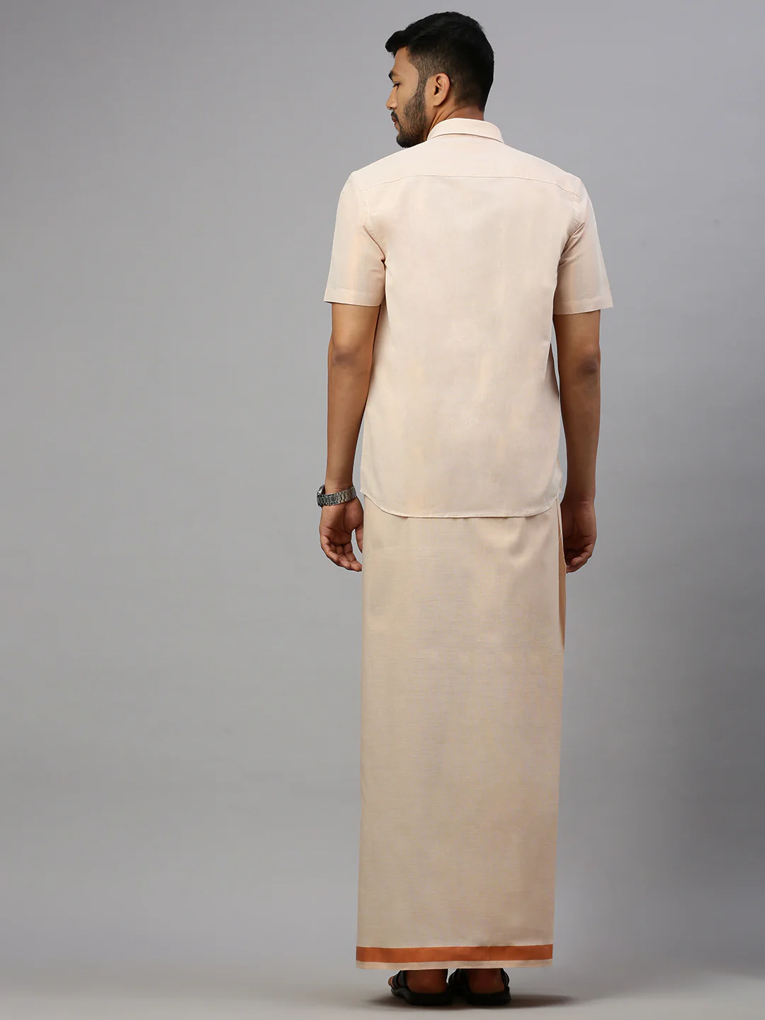 Men Tissue Copper Dhoti & Half Sleeves Shirt Set - Image 4