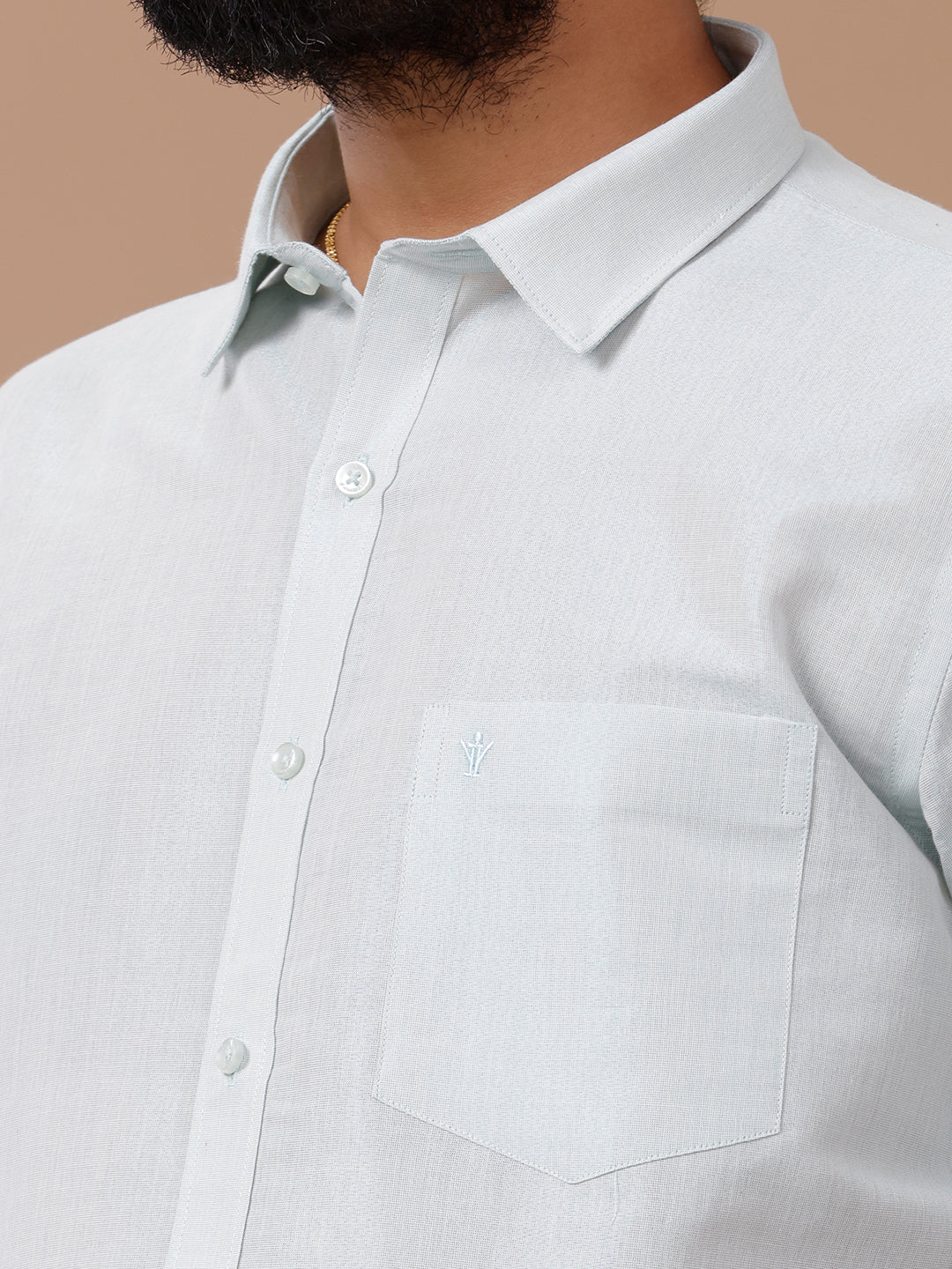 Men Tissue Cyan Dhoti & Half Sleeves Shirt Set - Image 3