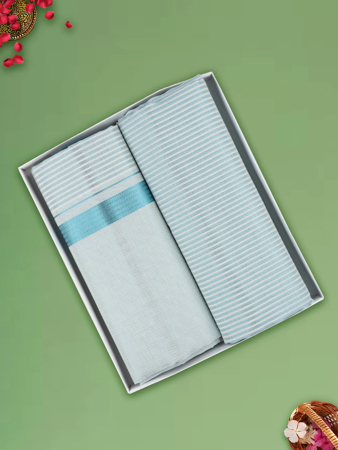 Men Tissue Cyan Dhoti & Shirting Set Celebrity Set