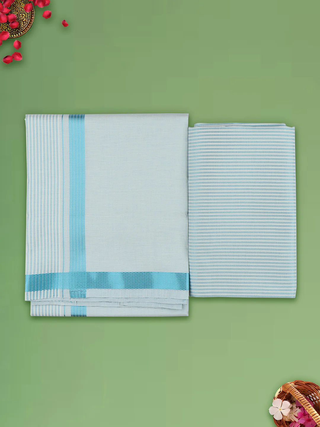 Men Tissue Cyan Dhoti & Shirting Set Celebrity Set - Image 2