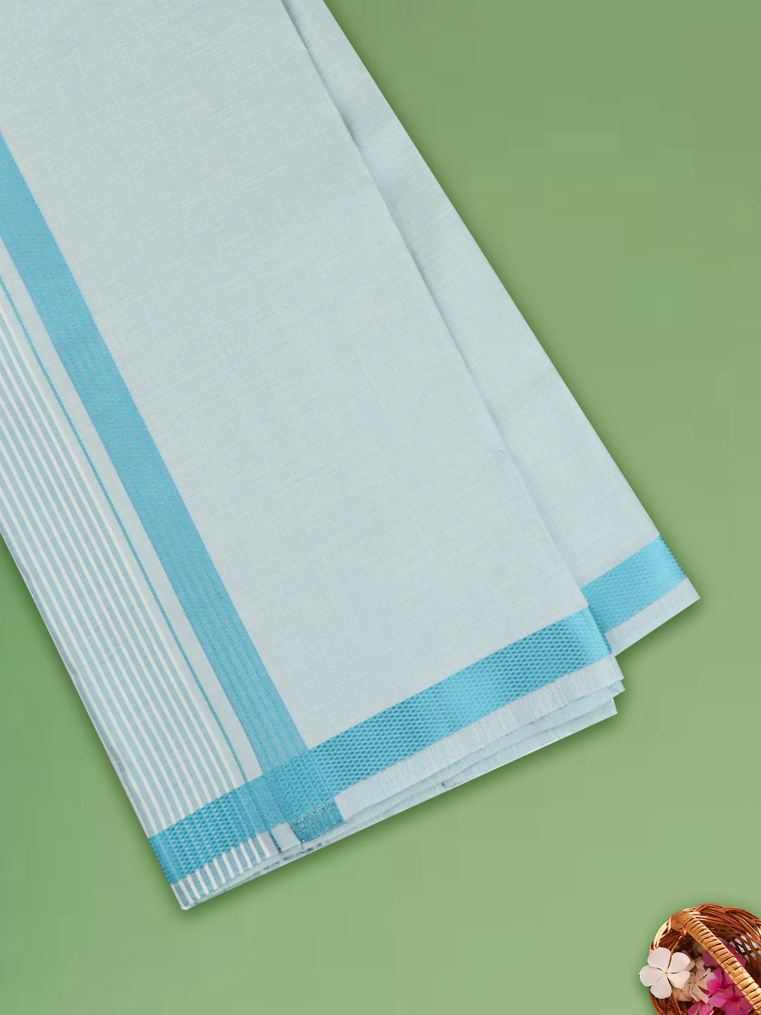 Men Tissue Cyan Dhoti & Shirting Set Celebrity Set - Image 3