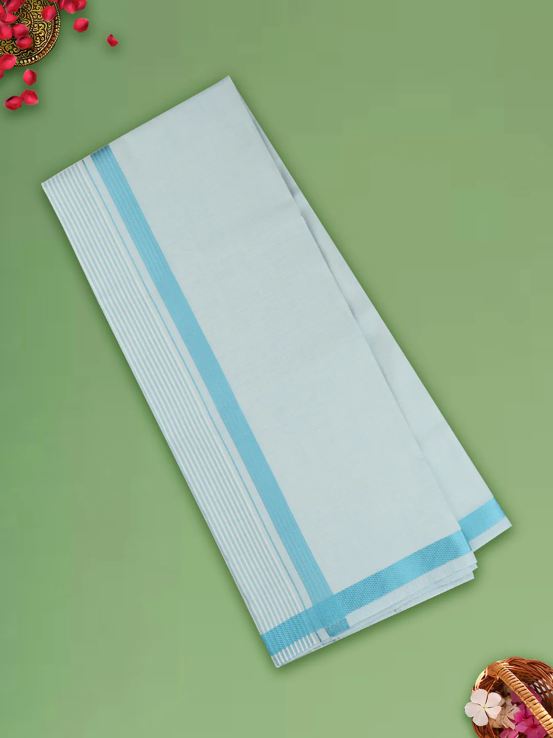 Men Tissue Cyan Dhoti & Shirting Set Celebrity Set - Image 4