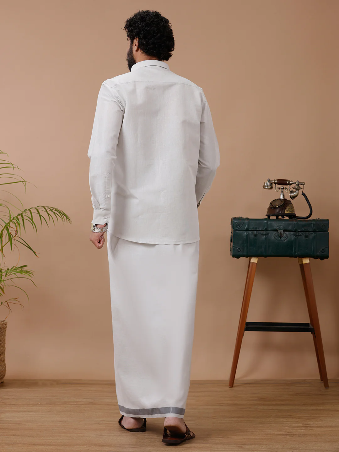 Men Tissue Dhoti & Full Sleeves Shirt Set Steel Grey - Image 4