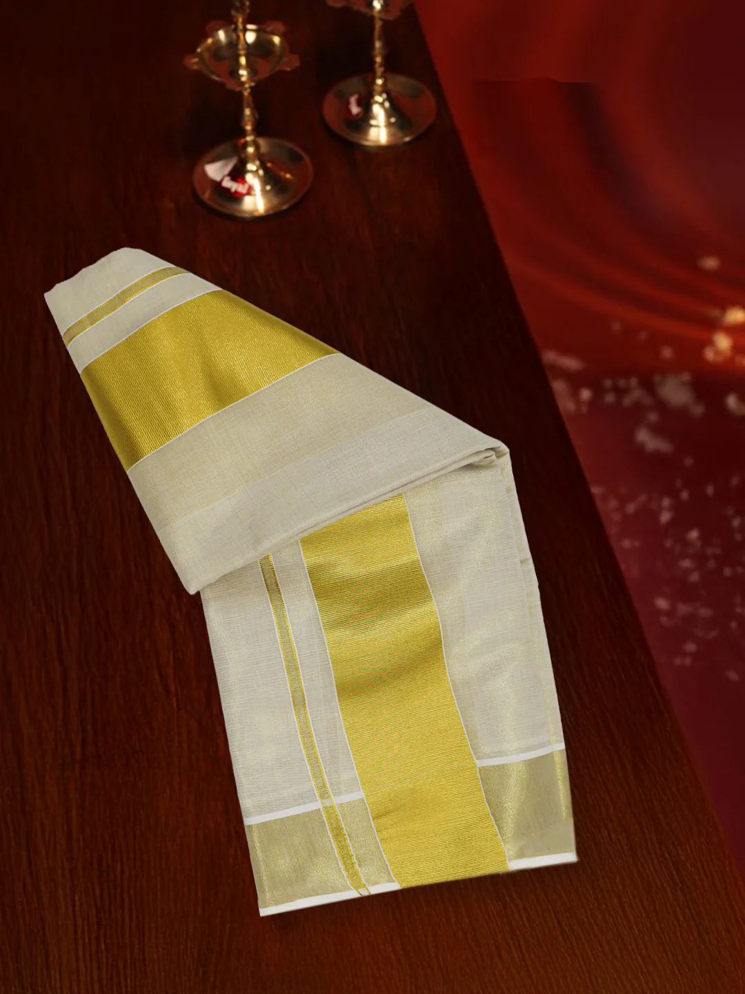 Tissue Gold Jari Border Panchakacham with Angavasthram Set (9+5) Gangotri GG01 - Image 4