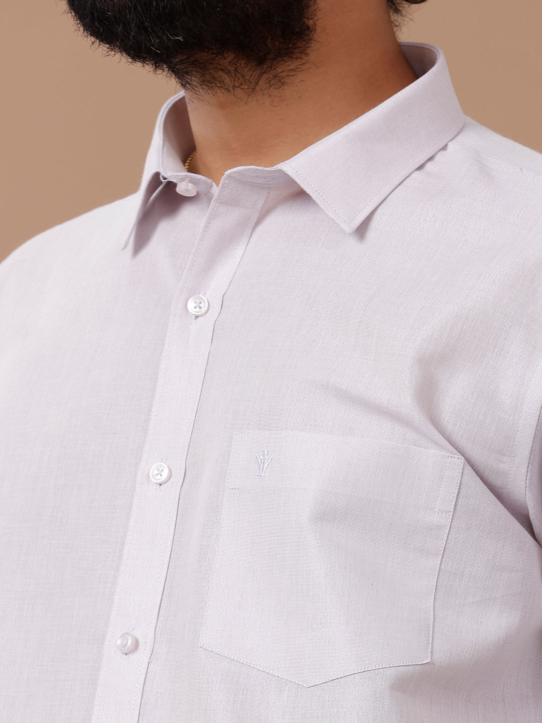 Men Tissue Lavender Dhoti & Half Sleeves Shirt Set - Image 3