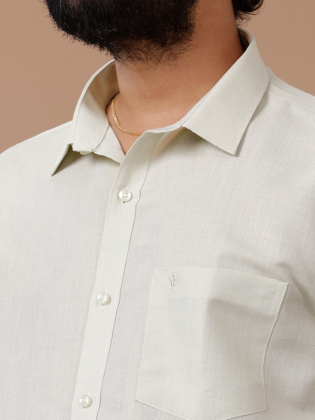 Men Tissue Moss Green Dhoti & Half Sleeves Shirt Set - Image 3
