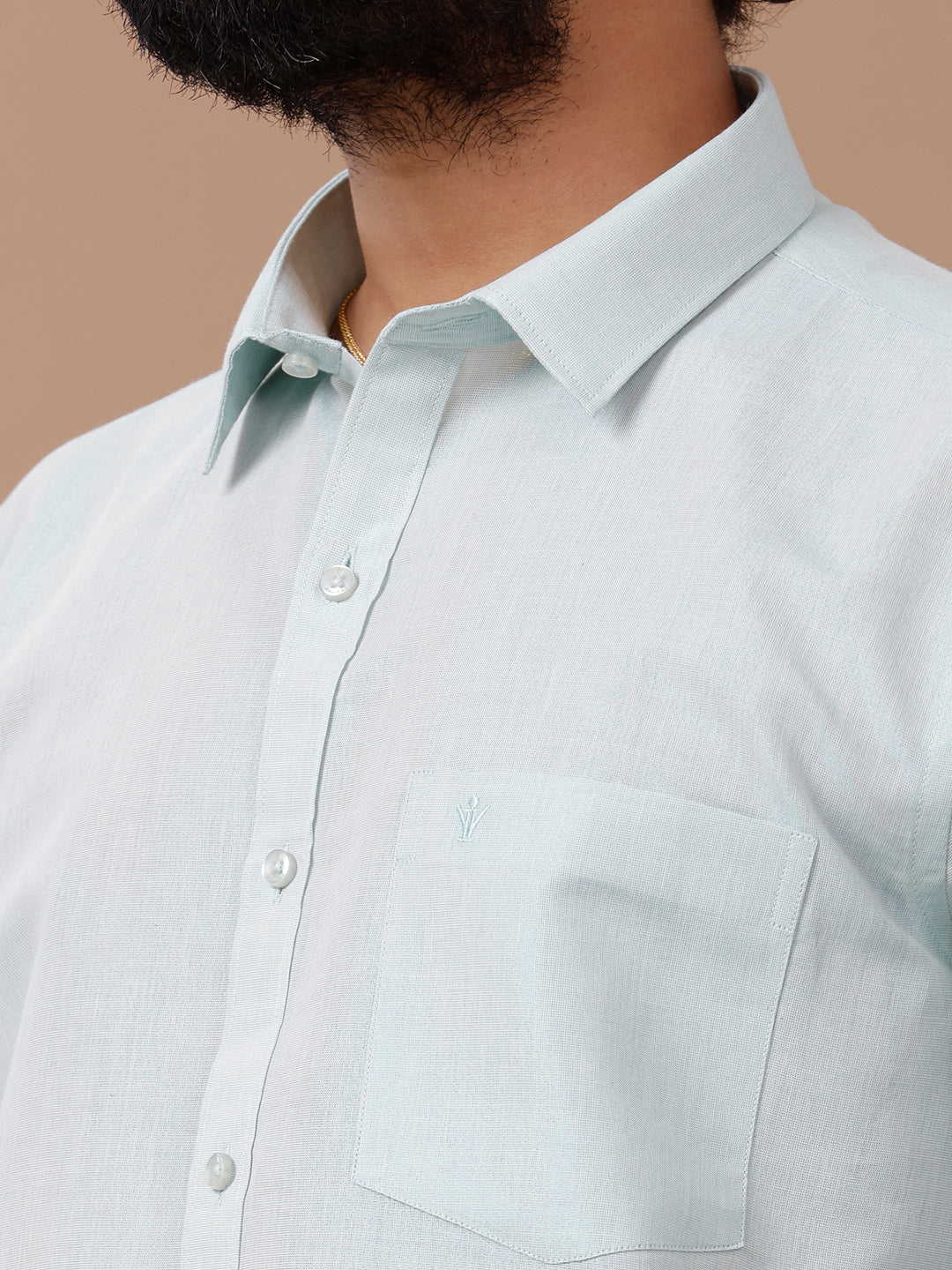 Men Tissue Ramar Green Dhoti & Half Sleeves Shirt Set - Image 4