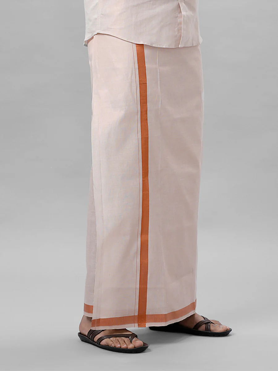 Men Tissue Readymade Single Layer Copper Dhoti with Jari Border Viceroy - Image 3