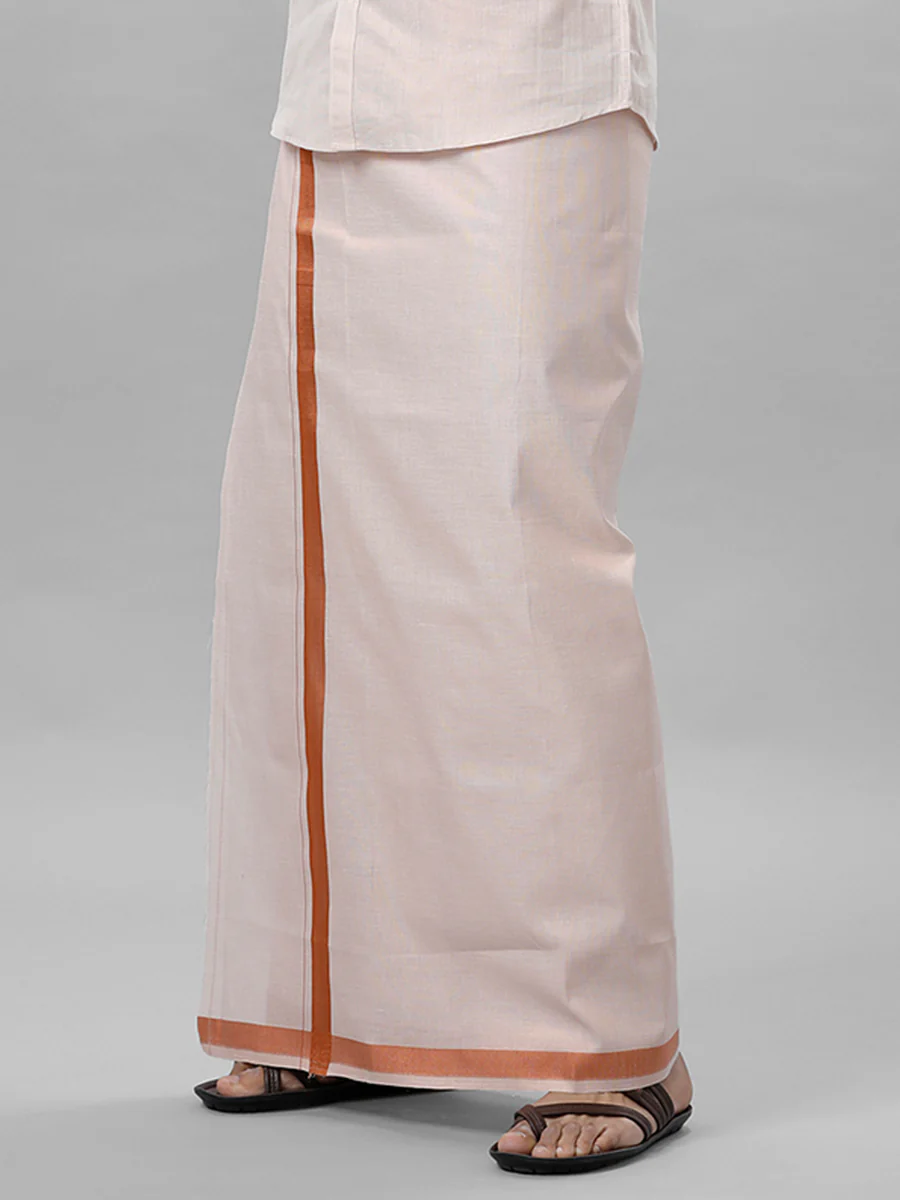 Men Tissue Readymade Single Layer Copper Dhoti with Jari Border Viceroy - Image 5