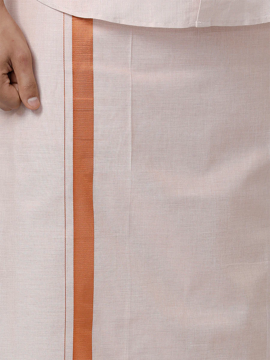 Men Tissue Readymade Single Layer Copper Dhoti with Jari Border Viceroy - Image 6