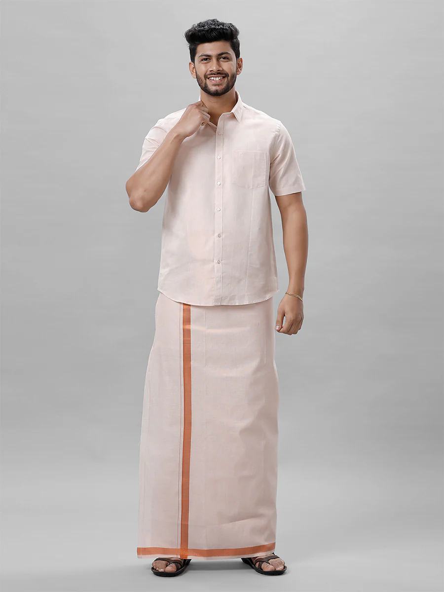 Men Tissue Readymade Single Layer Copper Dhoti with Jari Border Viceroy - Image 7