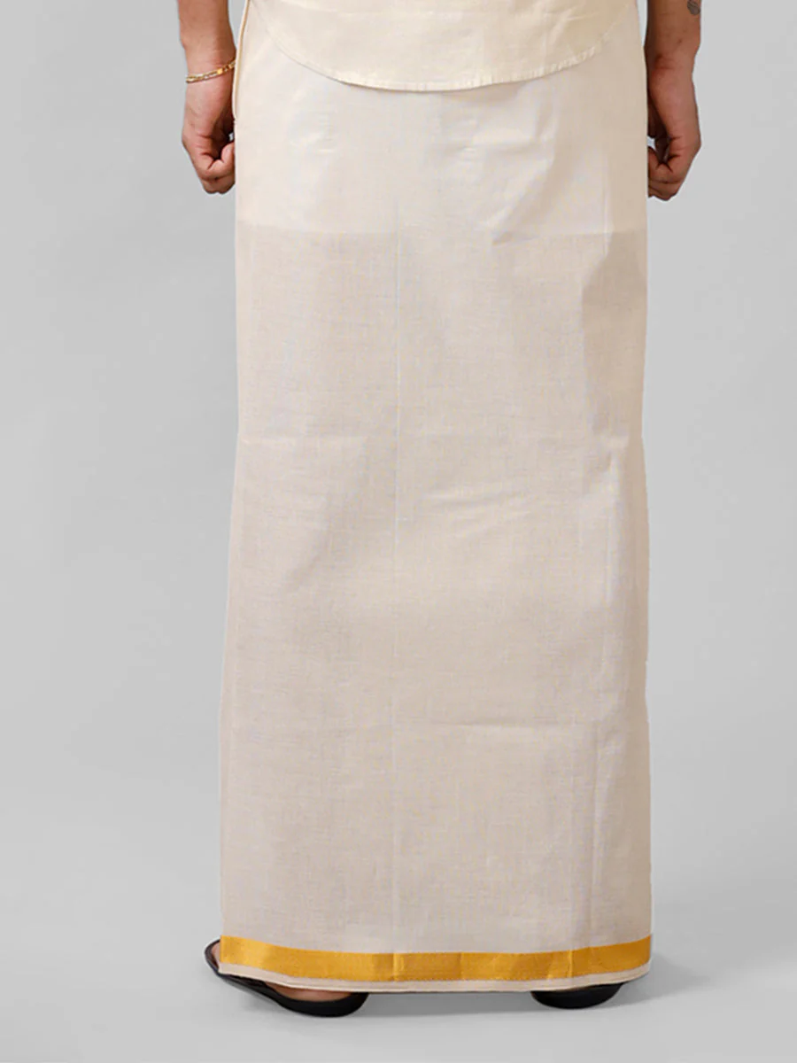 Men Tissue Readymade Single Layer Gold Dhoti with Jari Border Viceroy - Image 4