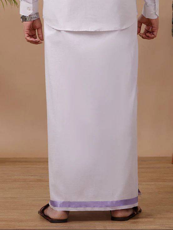 Men Tissue Readymade Single Layer Lavender Dhoti with Jari Border Viceroy - Image 3