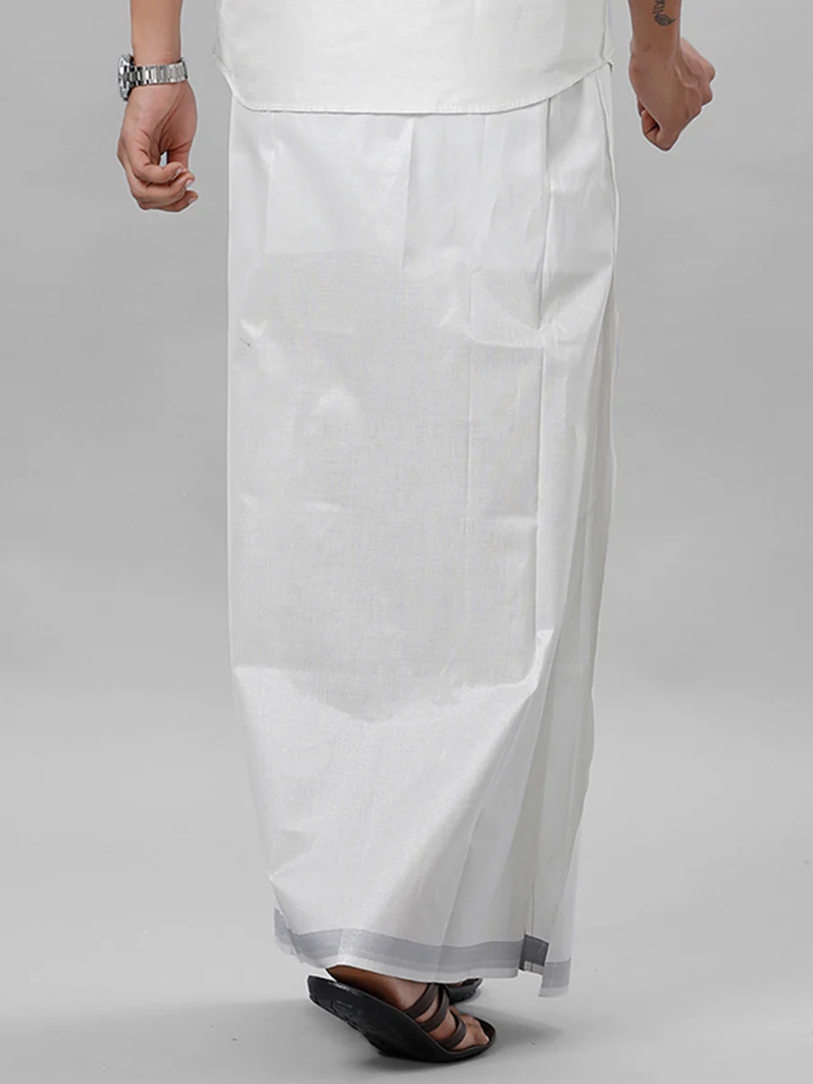 Men Tissue Readymade Single Layer Silver Dhoti with Jari Border Viceroy - Image 4