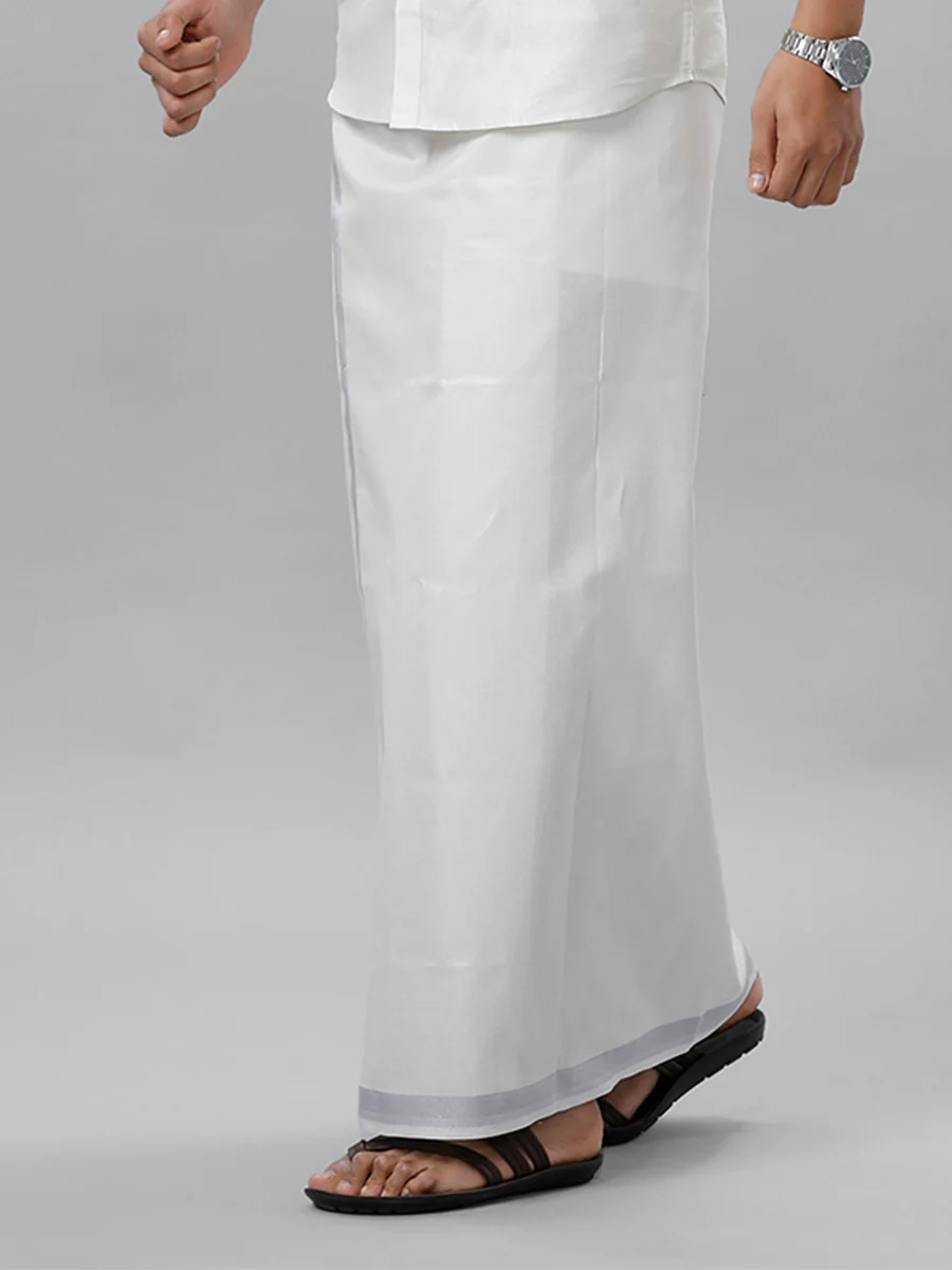 Men Tissue Readymade Single Layer Silver Dhoti with Jari Border Viceroy - Image 5