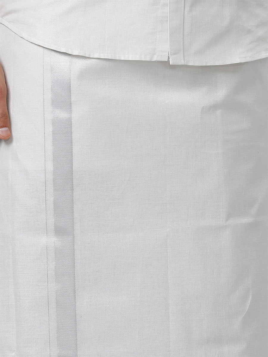 Men Tissue Readymade Single Layer Silver Dhoti with Jari Border Viceroy - Image 6