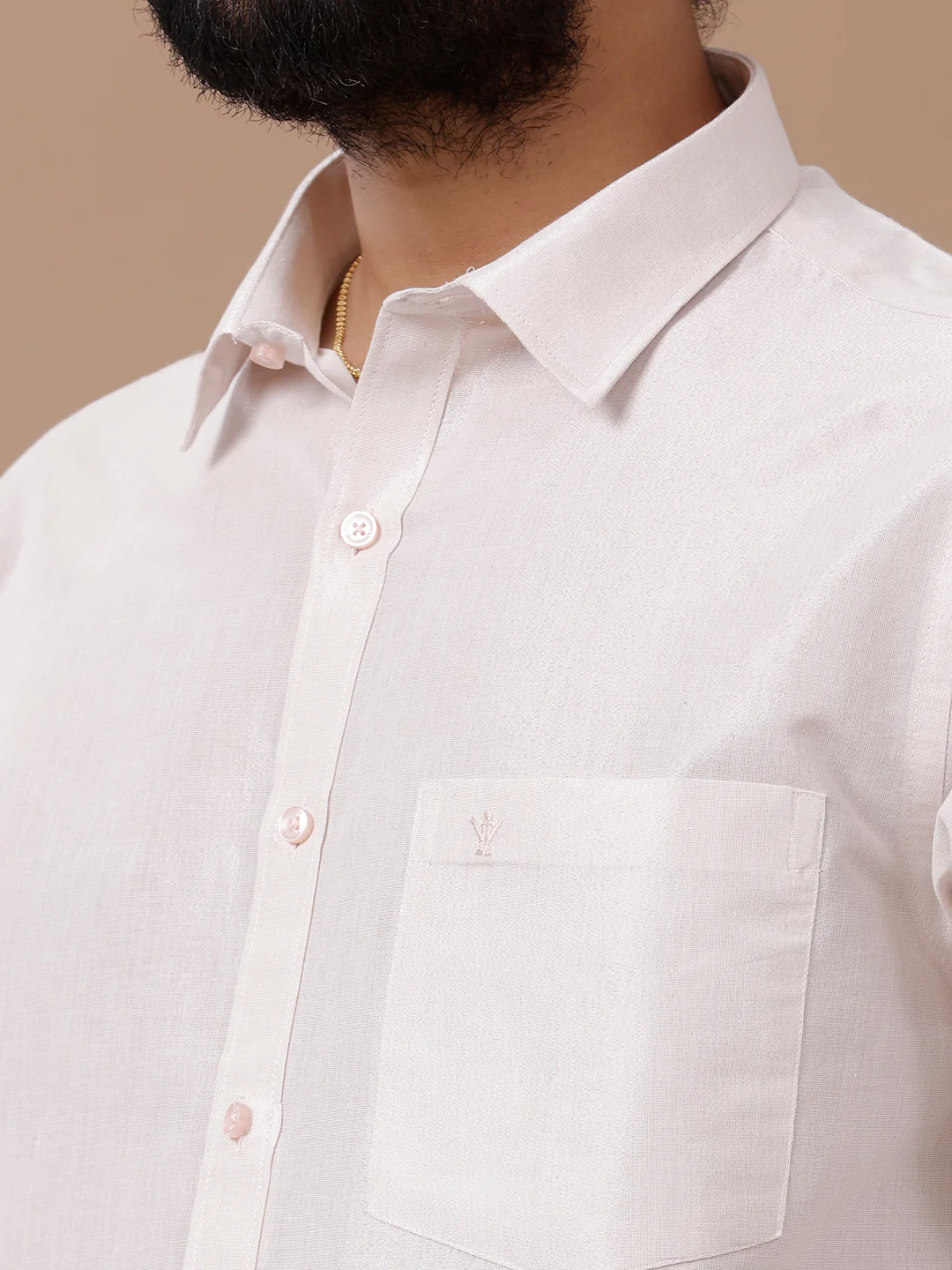 Men Tissue Rose Gold Dhoti & Full Sleeves Shirt Set - Image 3