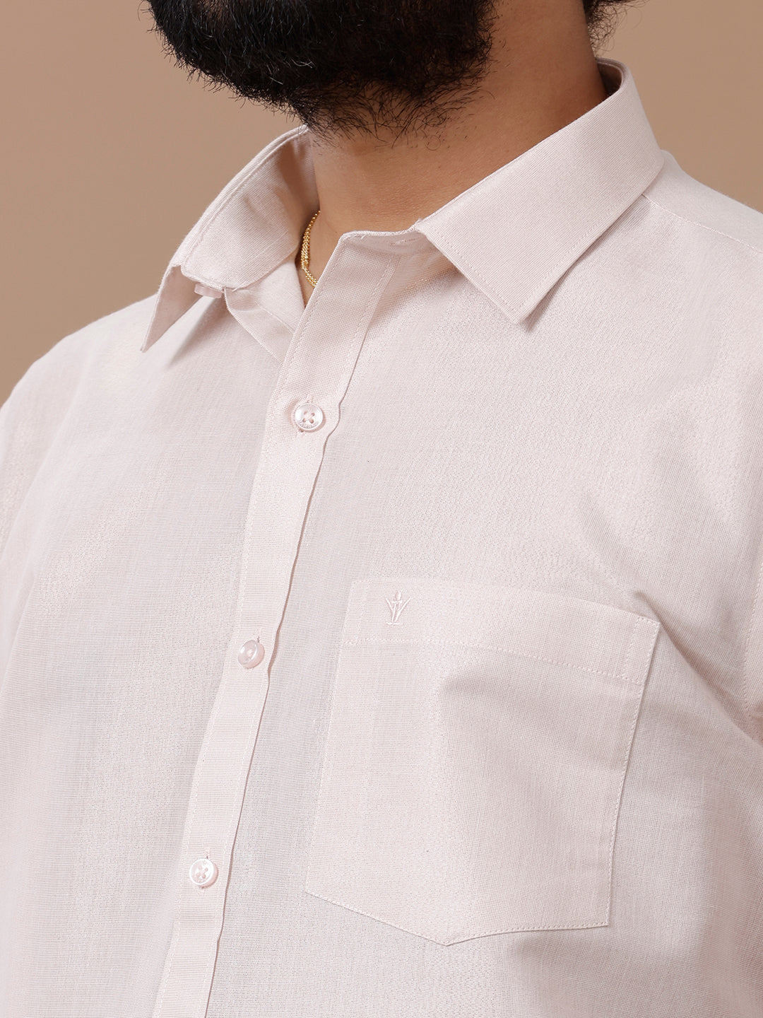 Men Tissue Rose Gold Dhoti & Half Sleeves Shirt Set - Image 3
