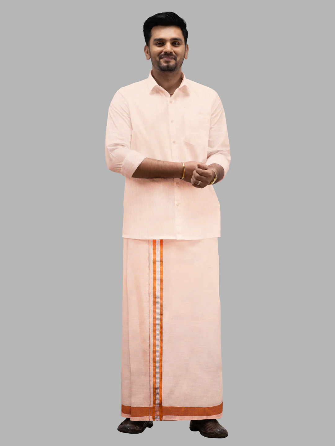 Men Tissue Single Layer Copper Dhoti with Fancy Jari Border - Image 2