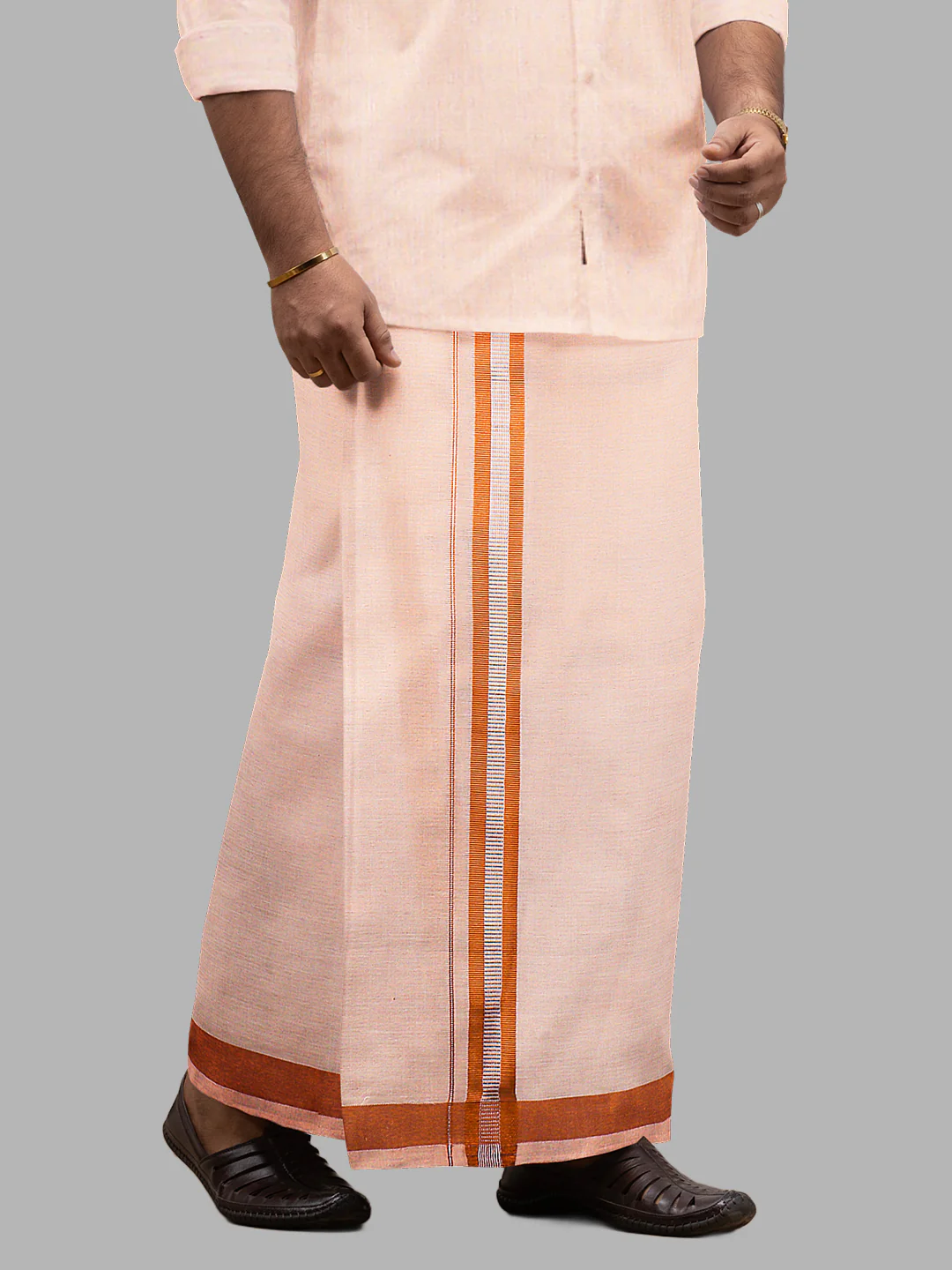 Men Tissue Single Layer Copper Dhoti with Fancy Jari Border - Image 5