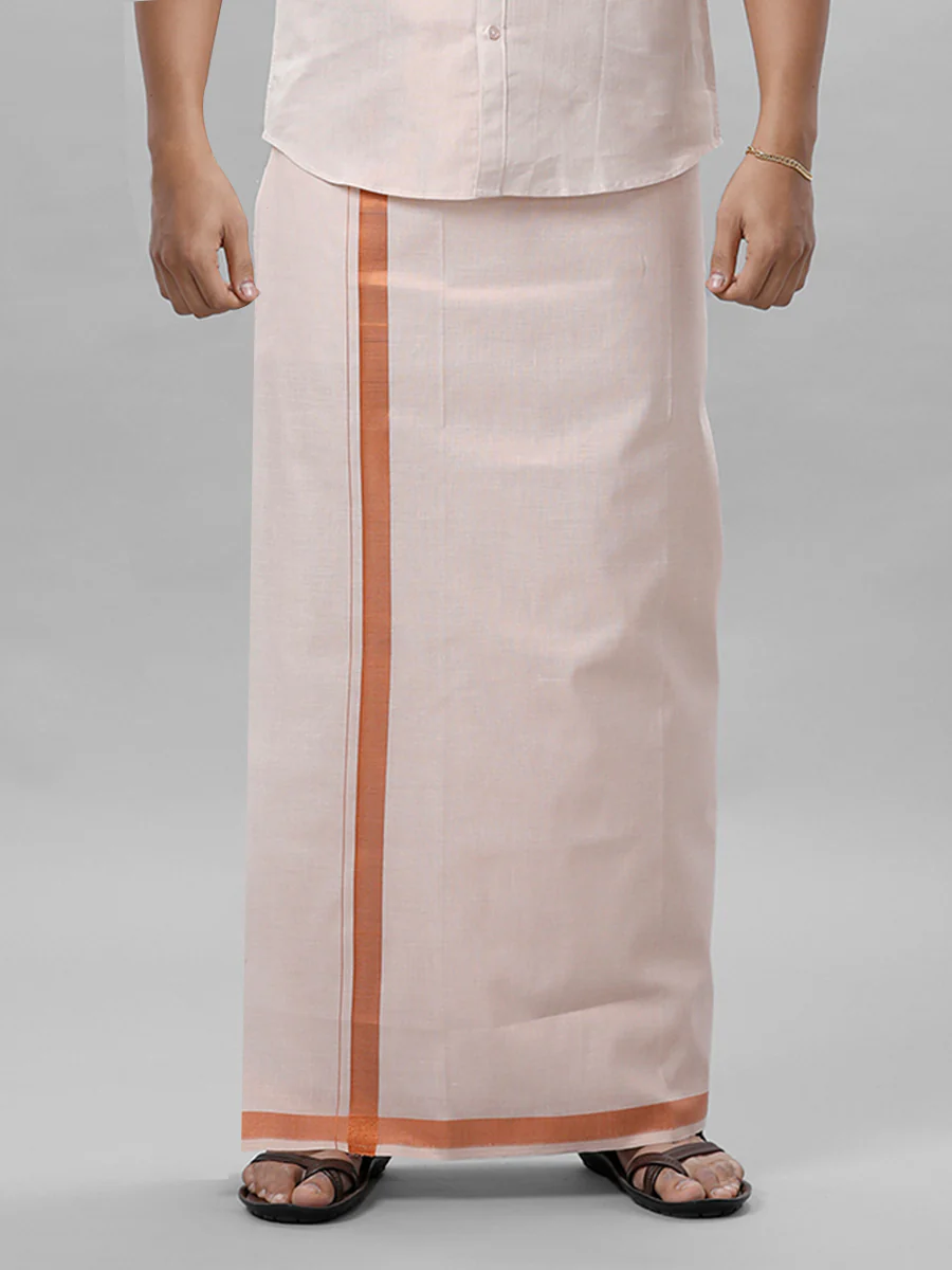 Men Tissue Single Layer Copper Dhoti with Jari Border