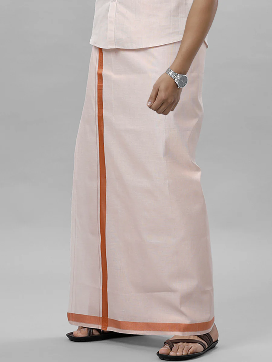 Men Tissue Single Layer Copper Dhoti with Jari Border - Image 2