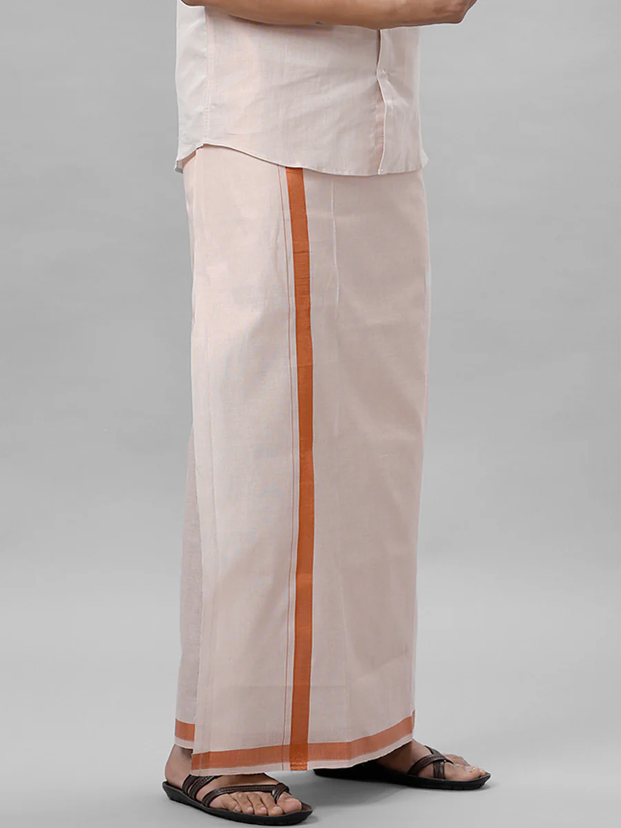 Men Tissue Single Layer Copper Dhoti with Jari Border - Image 3
