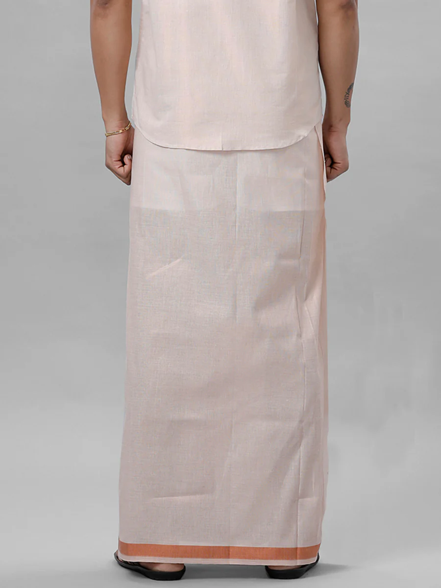 Men Tissue Single Layer Copper Dhoti with Jari Border - Image 4