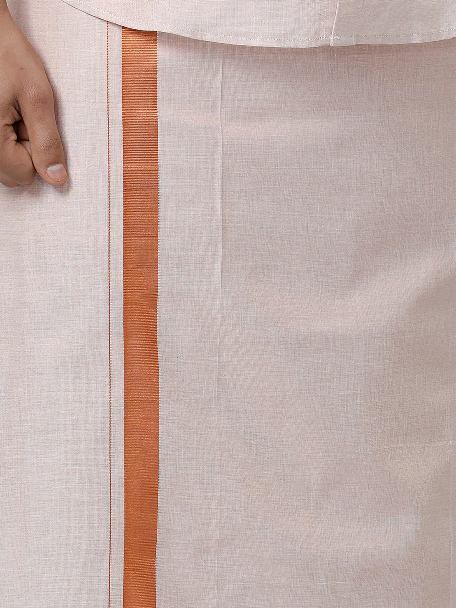 Men Tissue Single Layer Copper Dhoti with Jari Border - Image 5