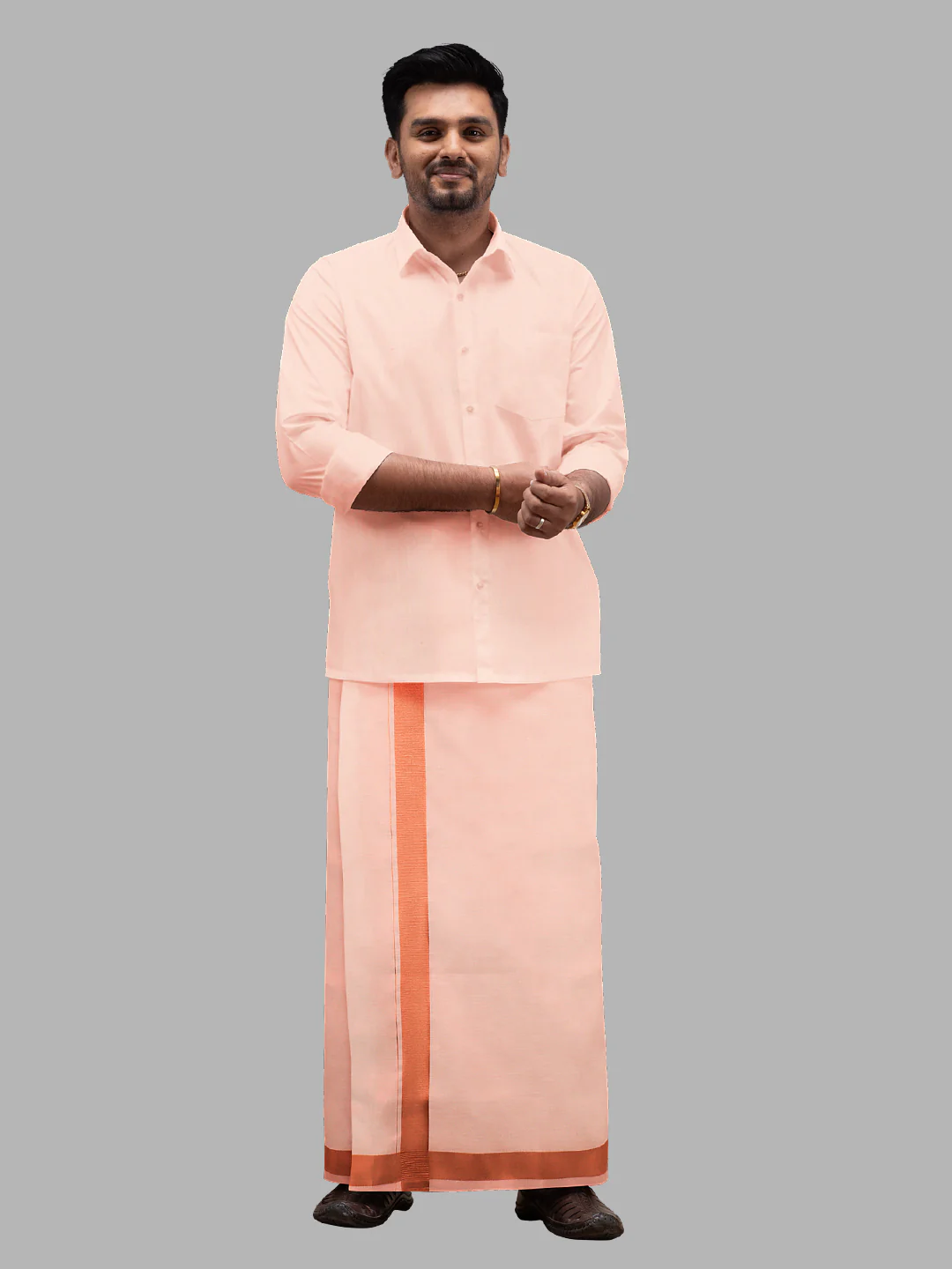 Men Tissue Single Layer Copper Dhoti with Jari Border Extreme - Image 2