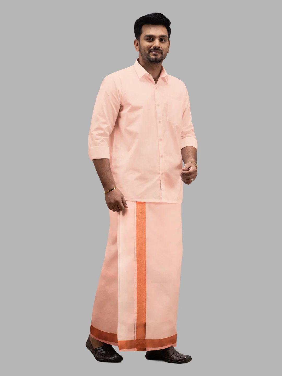Men Tissue Single Layer Copper Dhoti with Jari Border Extreme - Image 5