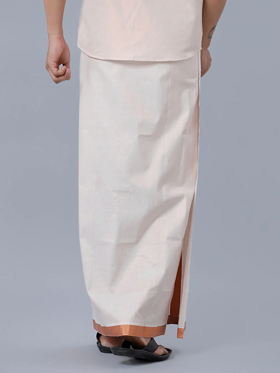 Men Tissue Single Layer Copper Dhoti with Jari Border Primacy - Image 3