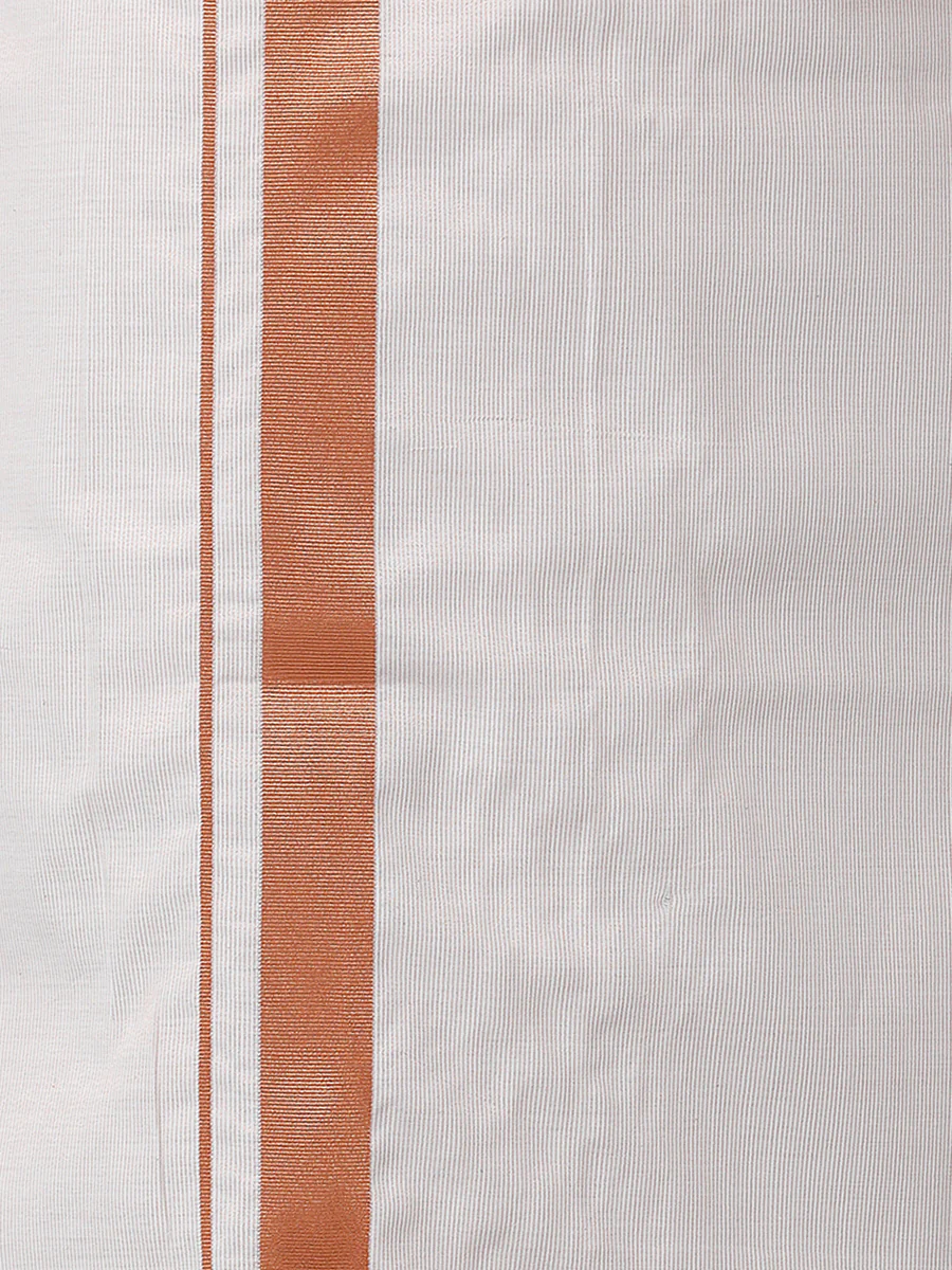 Men Tissue Single Layer Copper Dhoti with Jari Border Primacy - Image 5