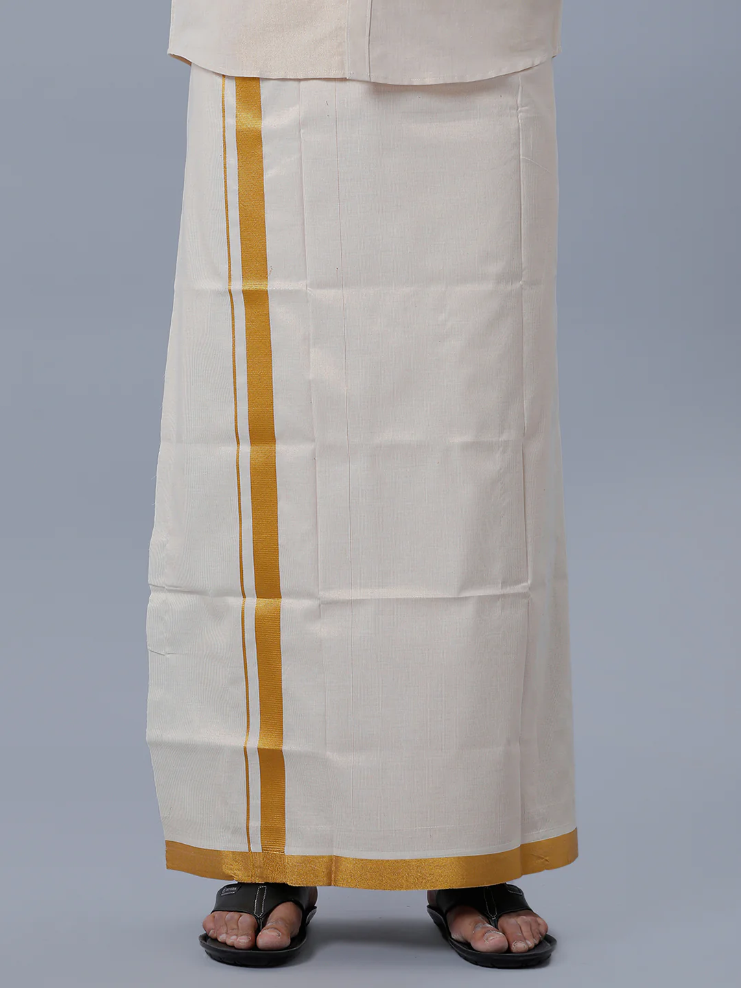 Men Tissue Single Layer Gold Dhoti with Jari Border Primacy - Image 3