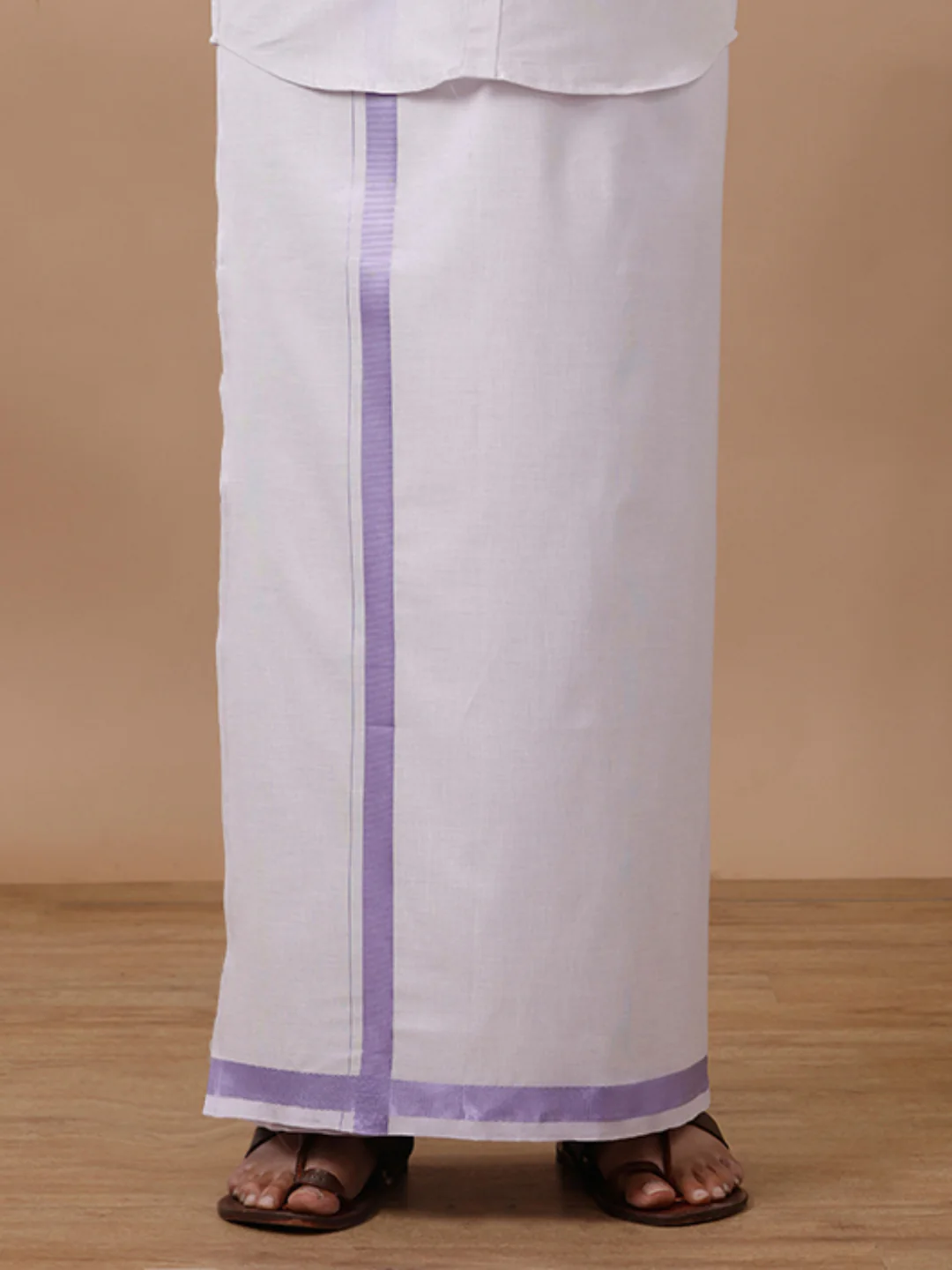Men Tissue Single Layer Lavender Dhoti with Jari Border