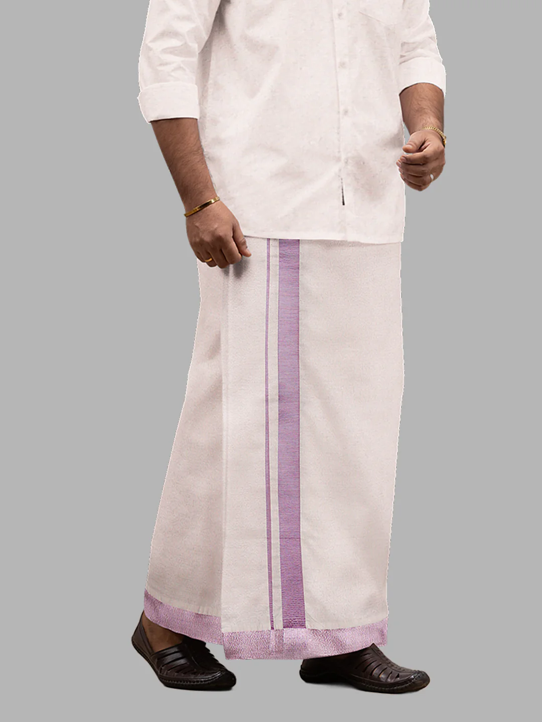Men Tissue Single Layer Rose Gold Dhoti with Jari Border Primacy