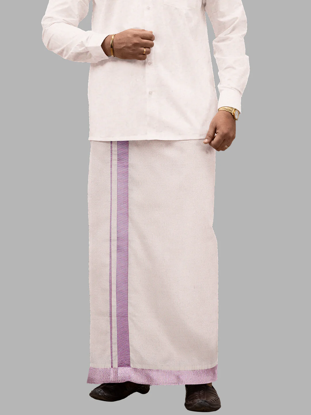 Men Tissue Single Layer Rose Gold Dhoti with Jari Border Primacy - Image 5