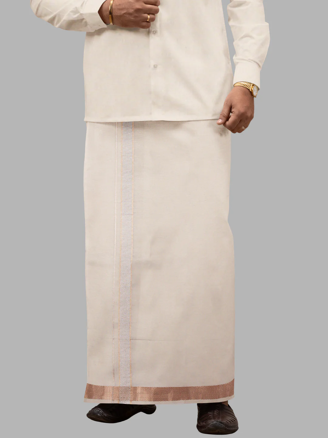 Men Tissue Unstitched Shirting & Dhoti Celebrity Set Copper UFA01 - Image 5