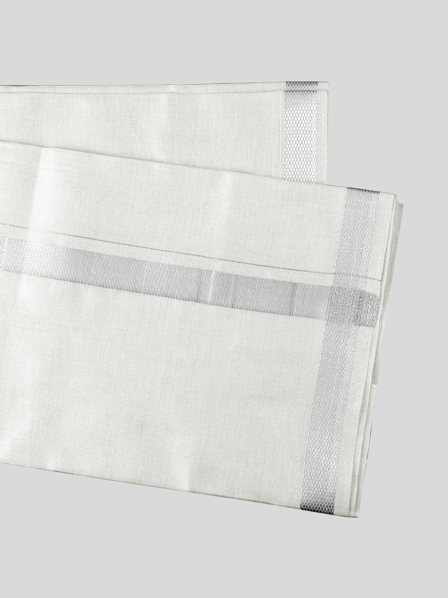 Men Tissue Unstitched Shirting & Dhoti Celebrity Set Silver - Image 4