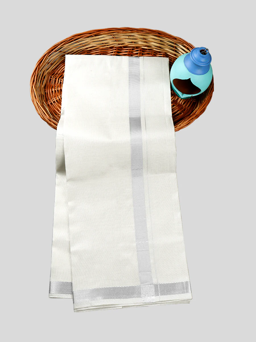 Men Tissue Unstitched Shirting & Dhoti Celebrity Set Silver - Image 6