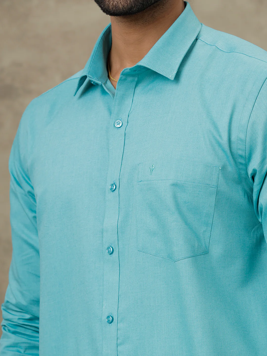 Men Turquoise Blue Shirt With Matching Border Dhoti Set Evolution - Image 6