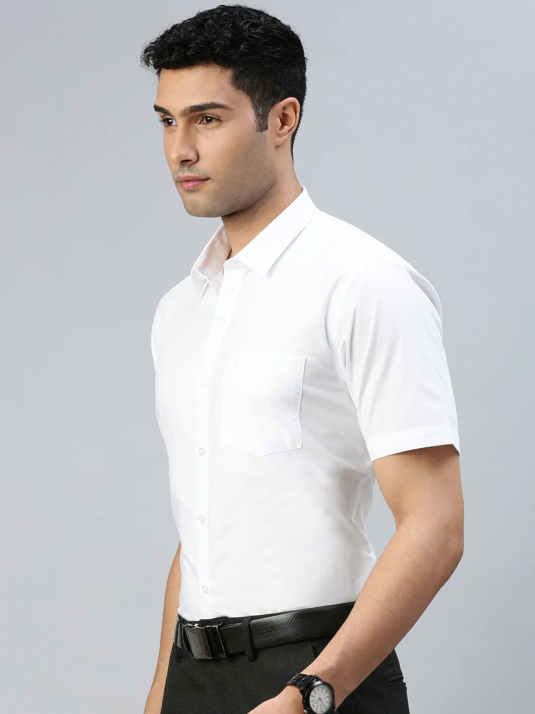 Men Uniform 100% Cotton White Shirt Half Sleeves - Image 2