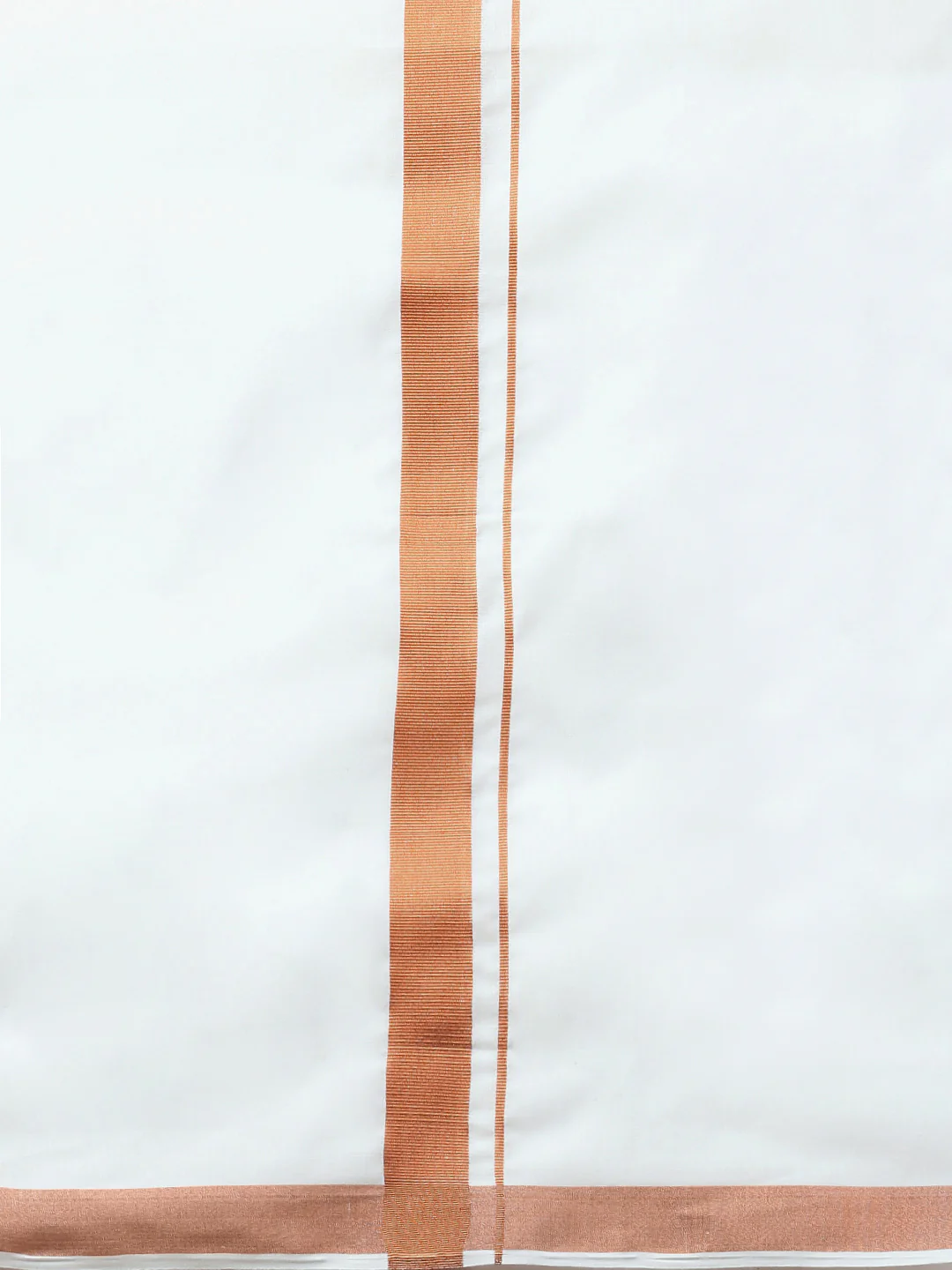 Men White 1 1/2'' Copper Jari Border Double Layer Dhoti Ribhu - Image 3