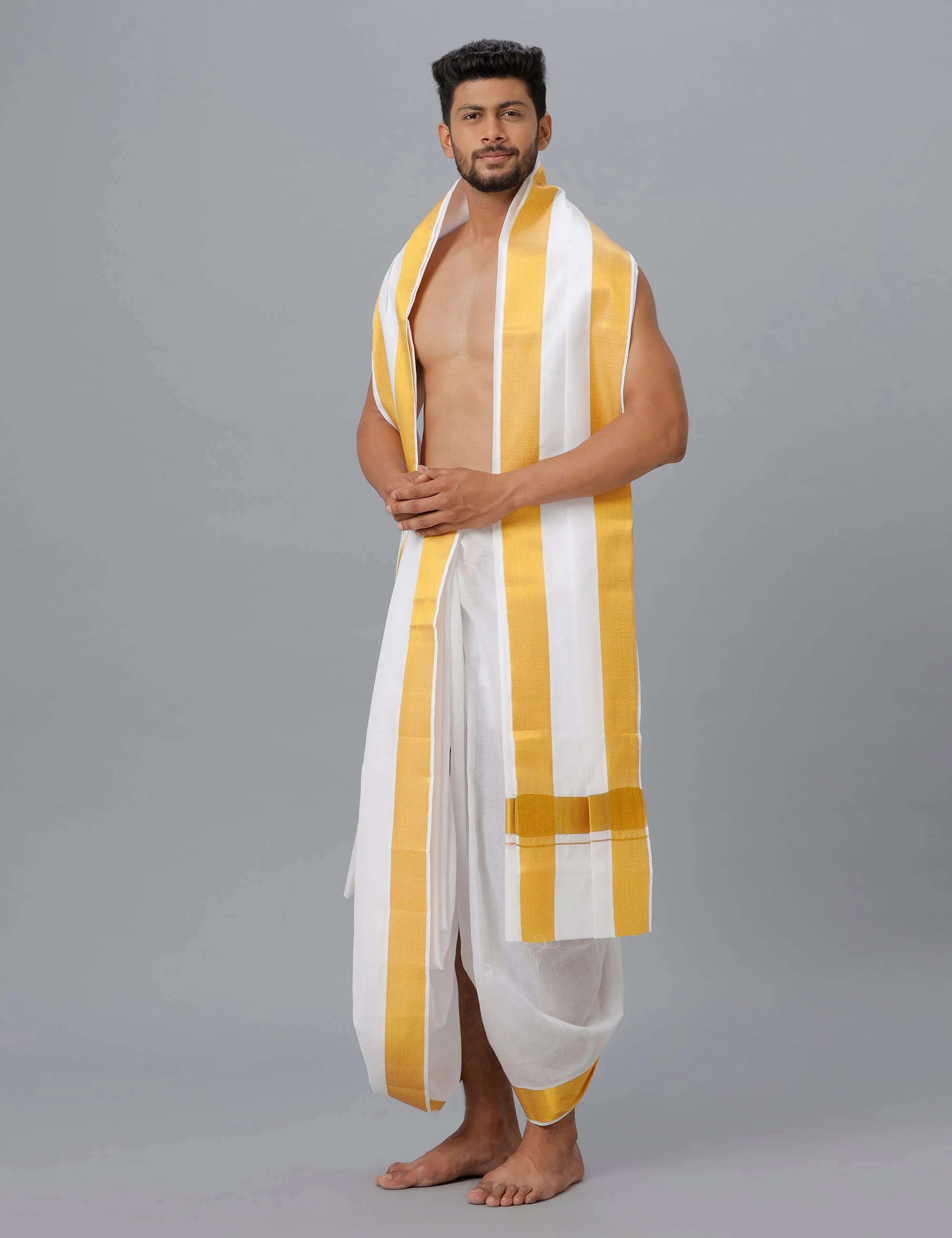 Men White Panchakacham with Angavasthram Mithran 60K (9+5) - Image 4